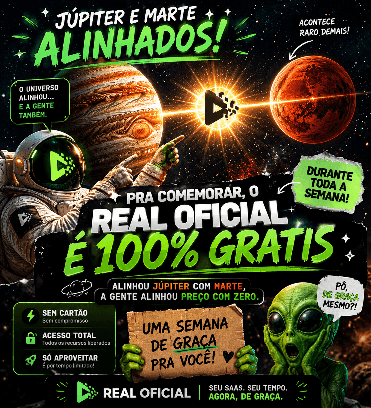 Banner cósmico do evento Jupiter-Mars-Week do Real Oficial, com Marte e Júpiter alinhados